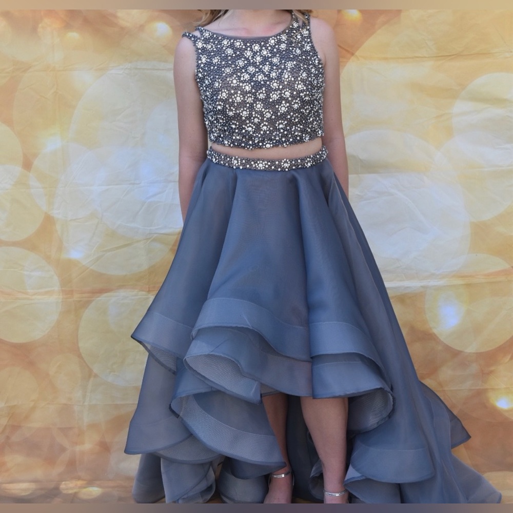 Terani Couture 2 Piece Grey High Low Dress